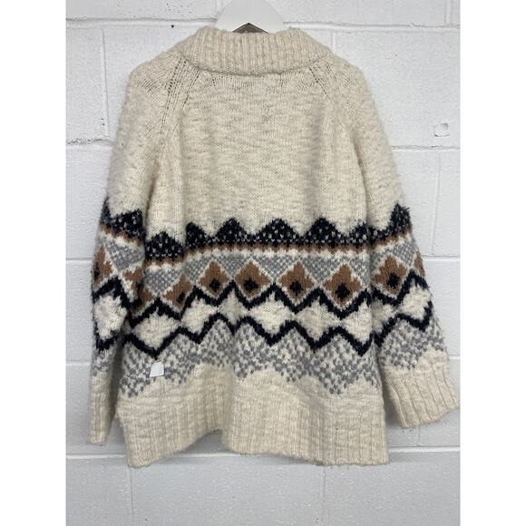 Vanessa Bruno Sz L Cream Vivi Fair Isle Nordic Oversized Wool Cardigan Sweater - Picture 6 of 6